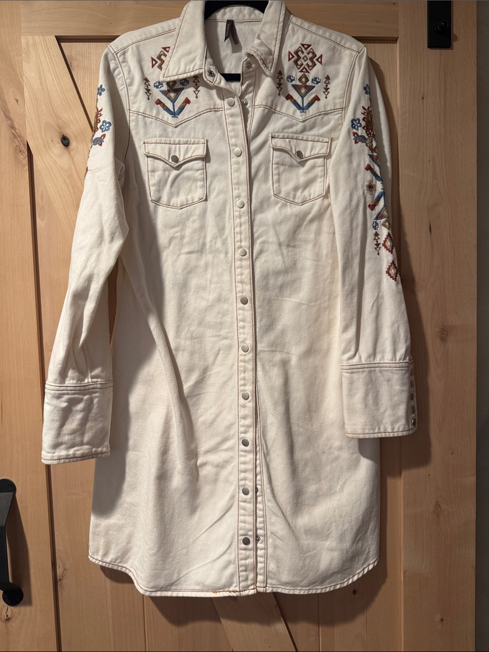 Stetson Cream Embroidered Longline Jean Jacket